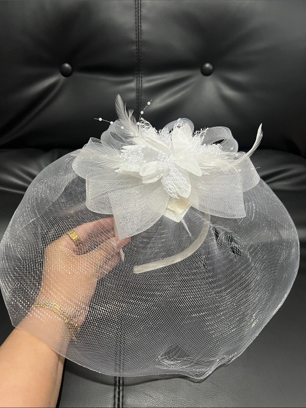 San Diego Hat Company White Floral Veil Headband Fascinator